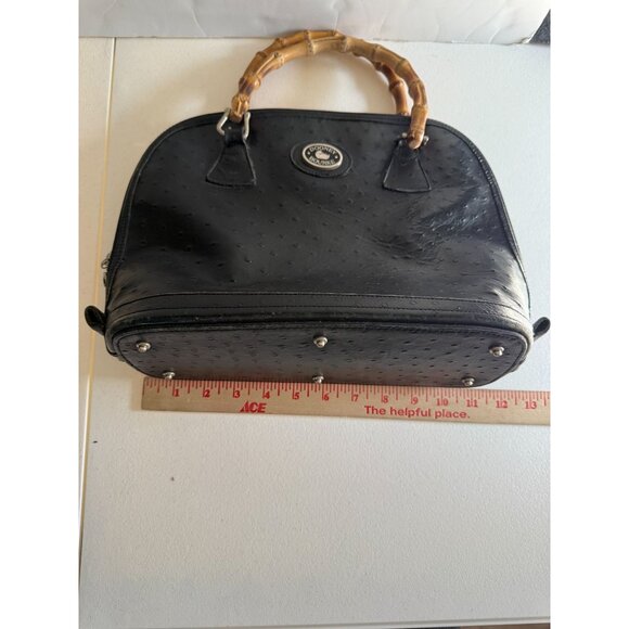 Dooney & Bourke Black Bayou Embossed Leather Dome Satchel Bag Bamboo Handle - Picture 11 of 15
